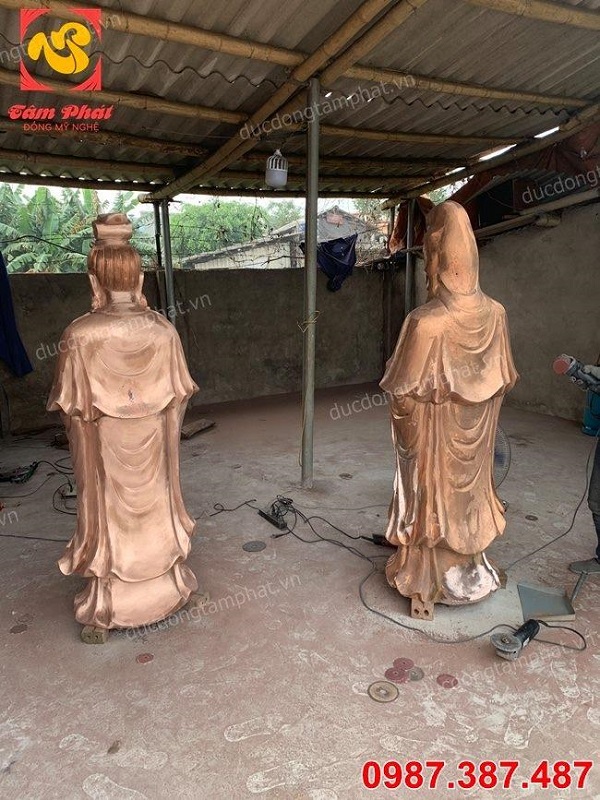 Tượng đồng Quán Thế Âm Bồ Tát cao 2m1 đồng đỏ mạ vàng 24k tuyệt đẹp