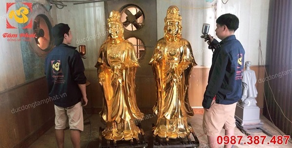 Tượng đồng Quán Thế Âm Bồ Tát cao 2m1 đồng đỏ mạ vàng 24k tuyệt đẹp