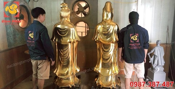 Tượng đồng Quán Thế Âm Bồ Tát cao 2m1 đồng đỏ mạ vàng 24k tuyệt đẹp
