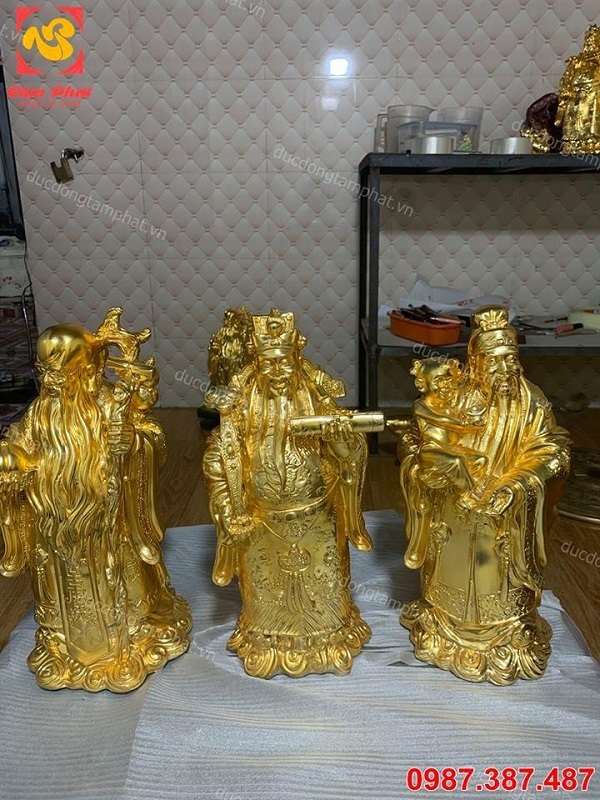 Tượng đồng Tam đa Phúc Lộc Thọ cao 40cm mạ vàng 24k