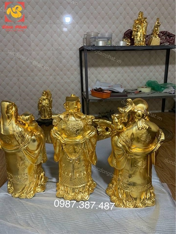 Tượng đồng Tam đa Phúc Lộc Thọ cao 40cm mạ vàng 24k