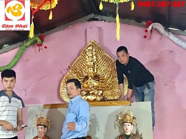 Tượng đồng Thiên Thủ Thiên Nhãn. Thếp vàng 9999 cao 1m07 bàn giao và lắp đặt cho chùa