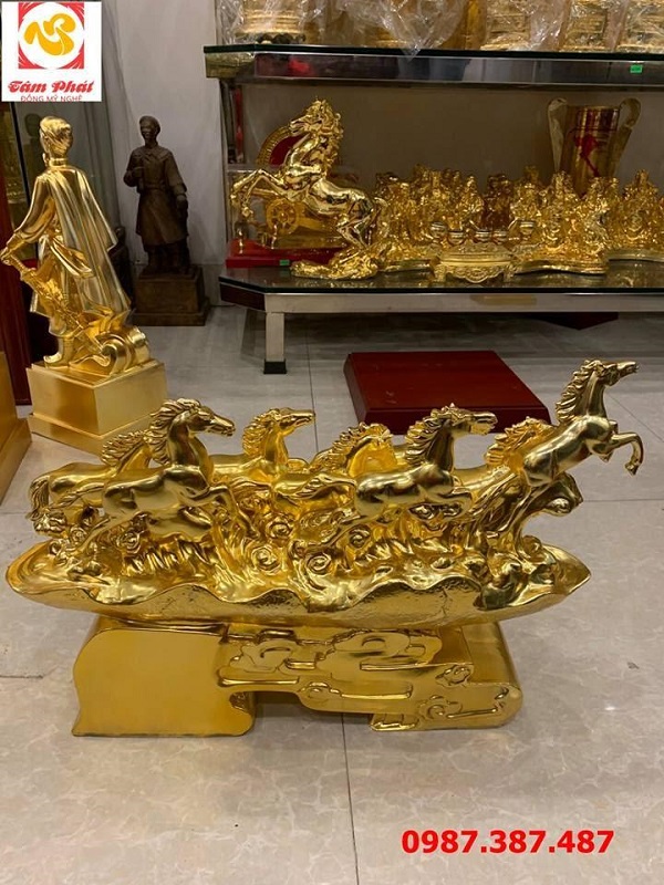 Tượng mã đáo thành công mạ vàng 24k dài 50cm cực sang trọng