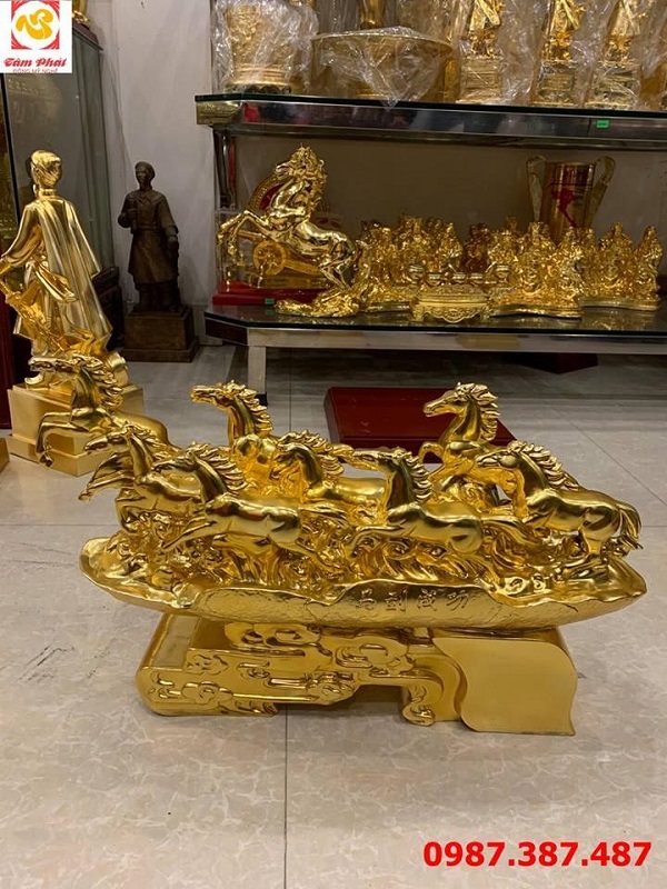 Tượng mã đáo thành công mạ vàng 24k dài 50cm cực sang trọng