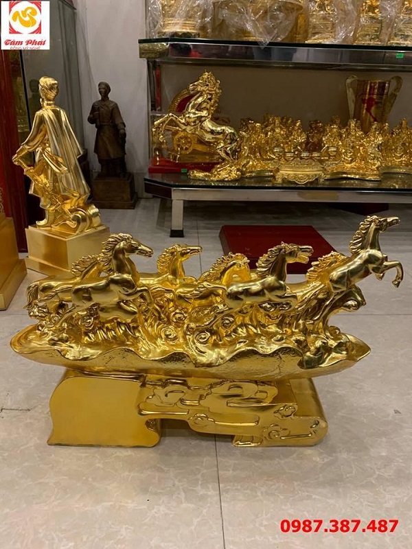Tượng mã đáo thành công mạ vàng 24k dài 50cm cực sang trọng