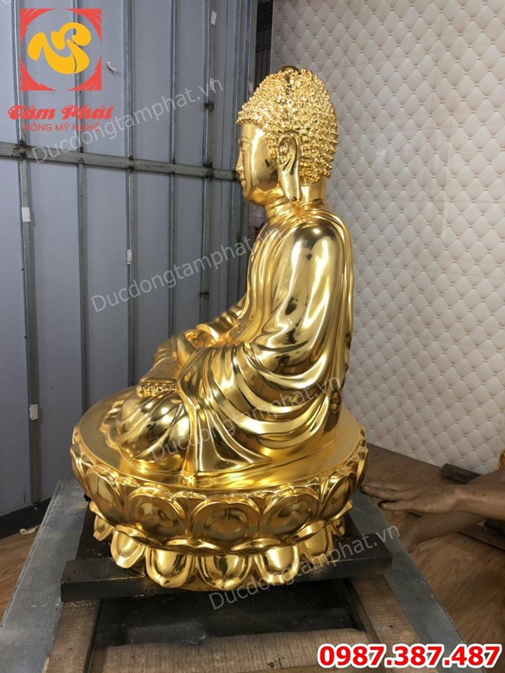 Tượng Phật Adida cao 60cm đồng đỏ mạ vàng 24k
