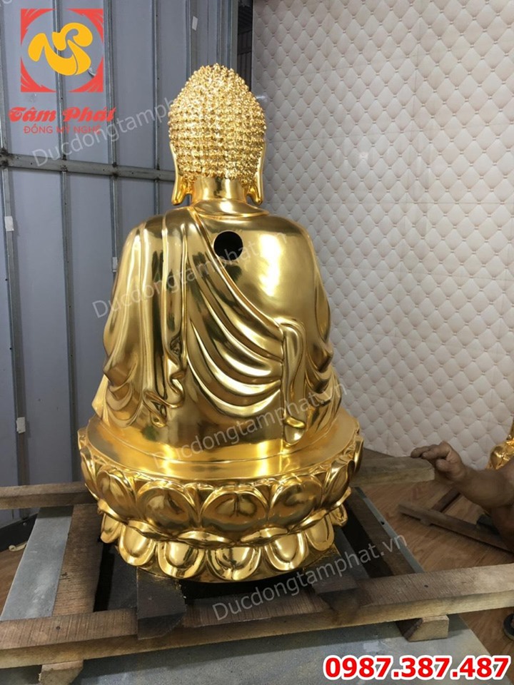 Tượng Phật Adida cao 60cm đồng đỏ mạ vàng 24k