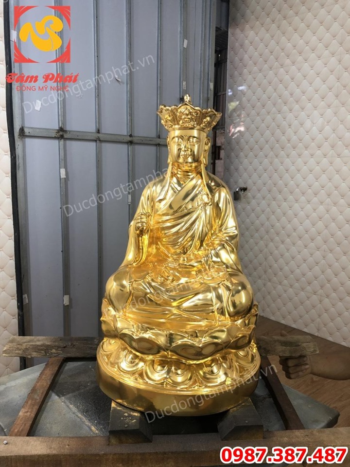 Tượng Phật Địa Tạng bằng đồng mạ vàng 24k cao 60cm