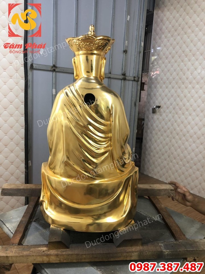 Tượng Phật Địa Tạng bằng đồng mạ vàng 24k cao 60cm