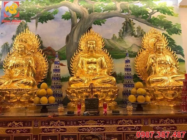 Tượng Phật đồng đỏ nguyên chất thếp vàng tinh khiết