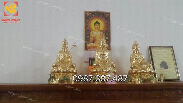Tượng Phật đồng đỏ nguyên chất thếp vàng tinh khiết