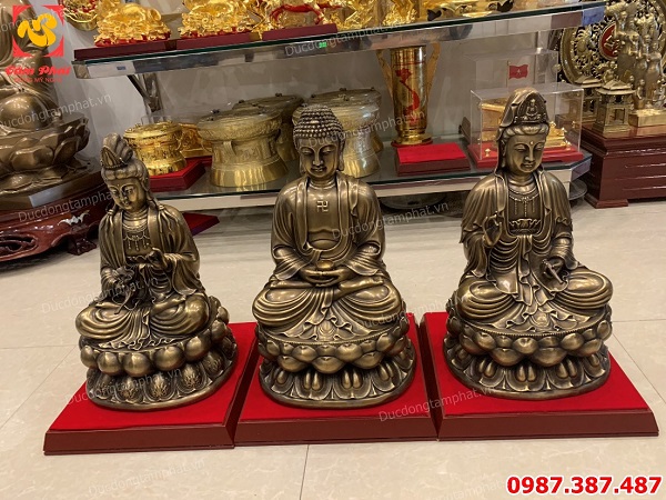 Tượng Phật Tây Phương tam thánh cao 48cm giả cổ tuyệt đẹp..!