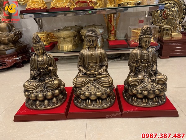 Tượng Phật Tây Phương tam thánh cao 48cm giả cổ tuyệt đẹp..!