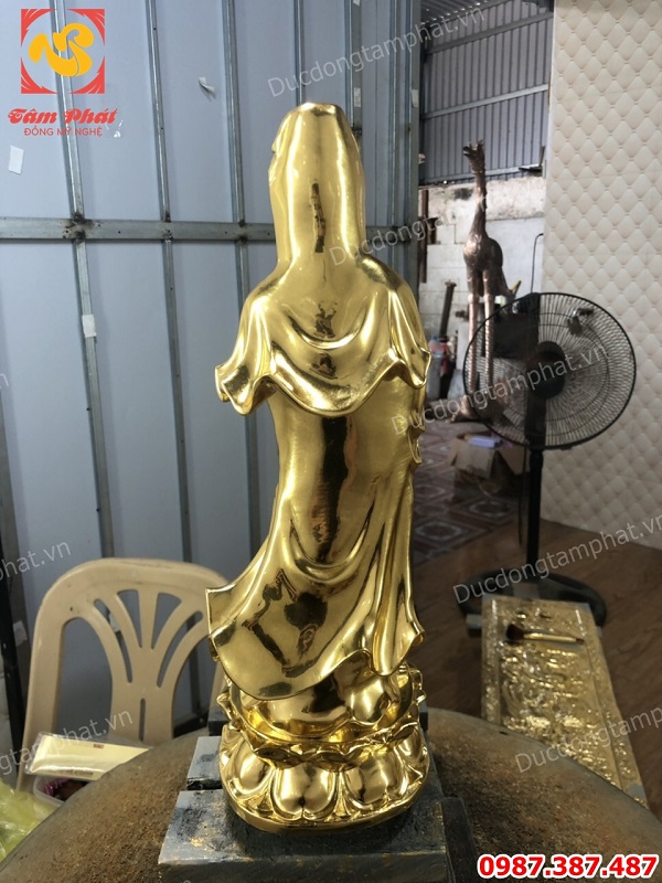 Tượng Quan Âm tọa cửu long cao 40cm thếp vàng 9999 tuyệt đẹp..!