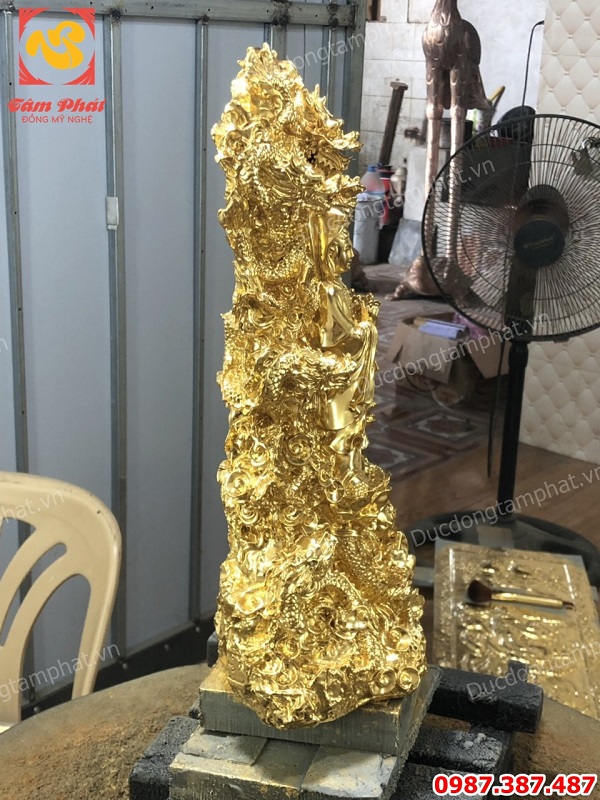 Tượng Quan Âm tọa cửu long cao 40cm thếp vàng 9999 tuyệt đẹp..!