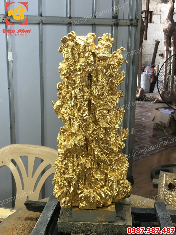 Tượng Quan Âm tọa cửu long cao 40cm thếp vàng 9999 tuyệt đẹp..!