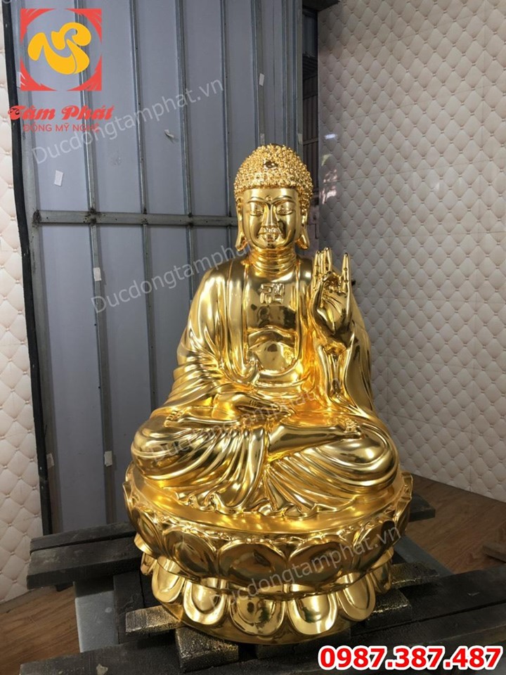 Tượng tam thế Phật bằng đồng mạ vàng cao 60cm
