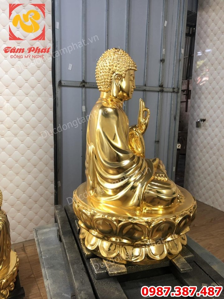 Tượng tam thế Phật bằng đồng mạ vàng cao 60cm